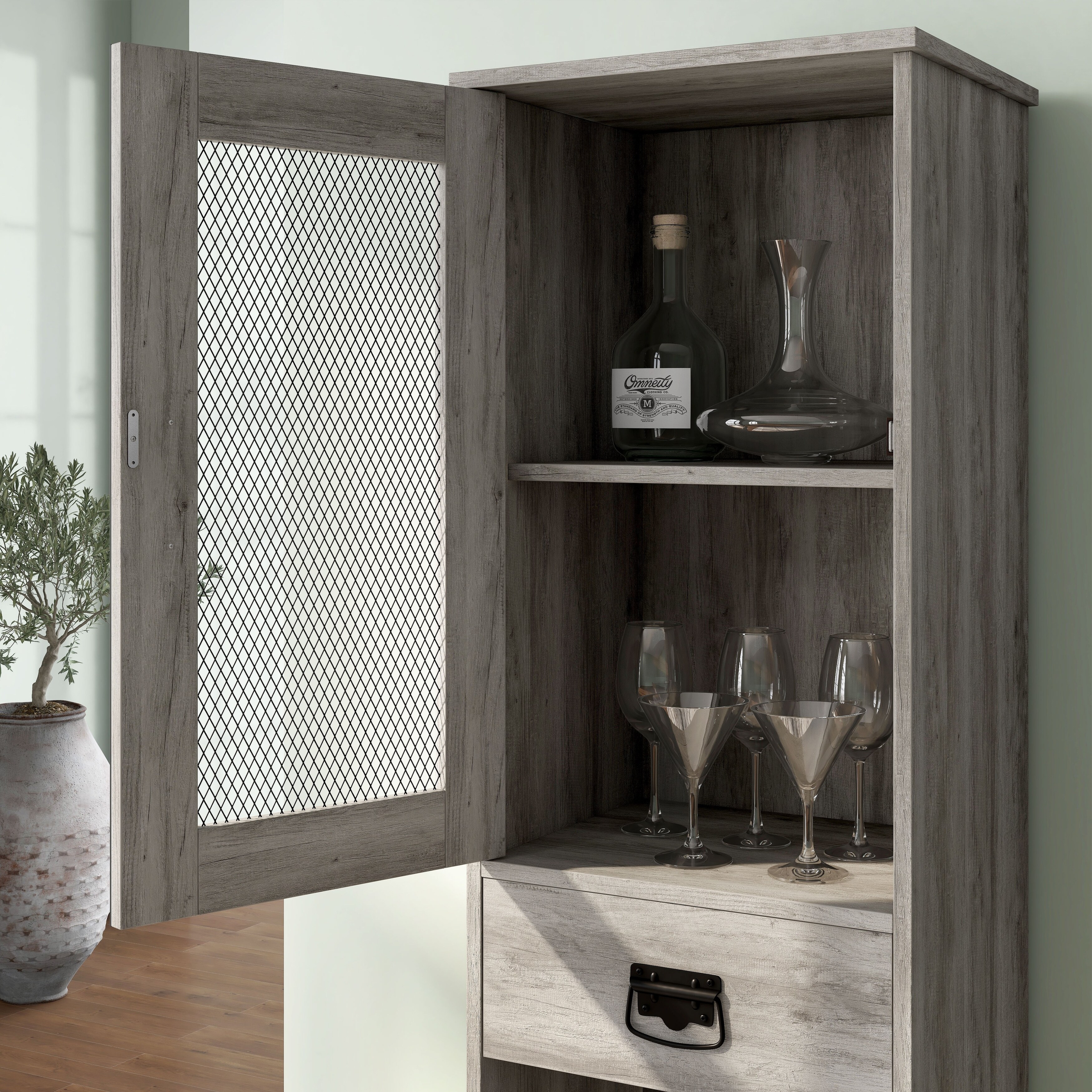 DH BASIC Industrial 3 shelf Tower Cabinet with Wine Bottle Storage