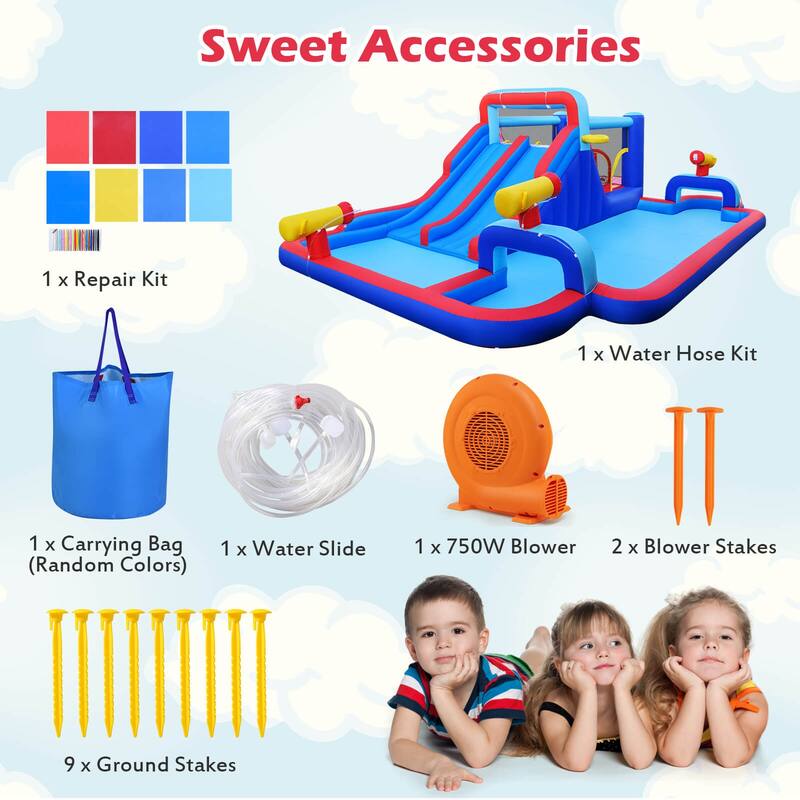 Costway Inflatable Water Slide Park Kids Bounce House Splash Pool with - See Details