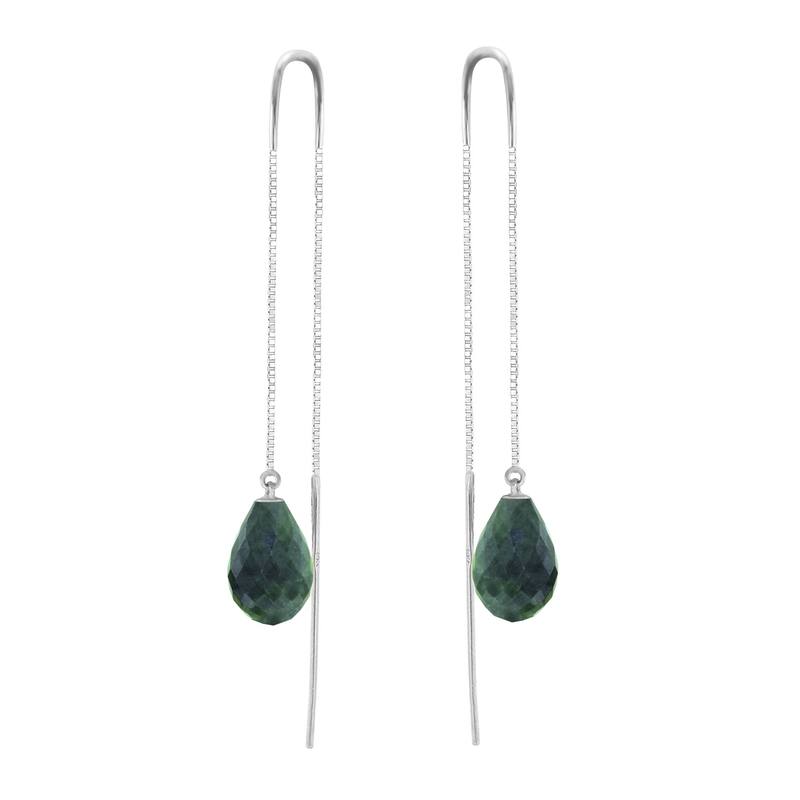 14K Solid Gold Threaded Dangles Gemstone Earrings with Emeralds