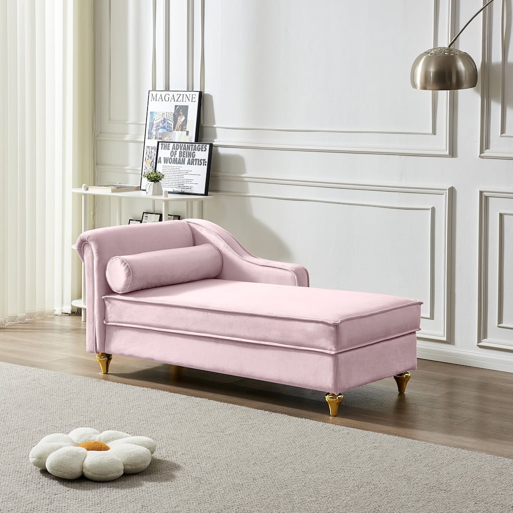 Pink Velvet Chaise Lounge Chair with Storage