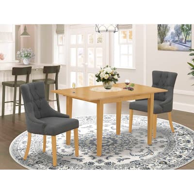HomeStock 3-Piece Natural Brown Oak Finish Rectangular Solid Wood Top With Butterfly Leaf Dining Table Set