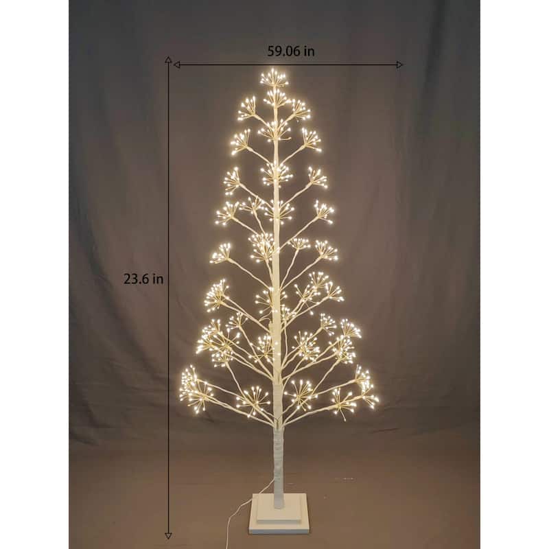 Pre-Lit White Artificial Cluster Twig Tree - 5' - Warm White LED Lights