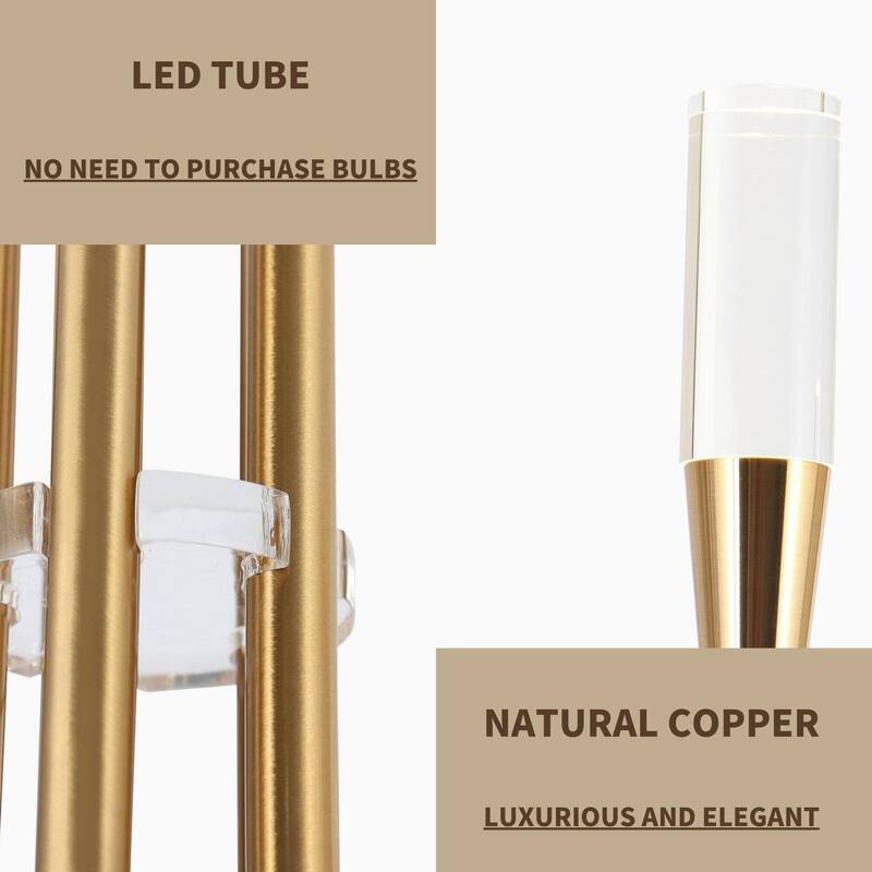 Modern Elegant 5-Light Gold LED Chandelier Dimmable Pendant Light Height Adjustable for Dining Room - 24" D x 22.5" H