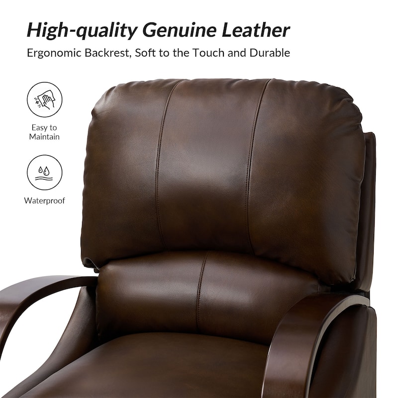 Alex Mid-century Modern Cigar Genuine Leather Manual Recliner with Wooden Curved Arms, Set of 2