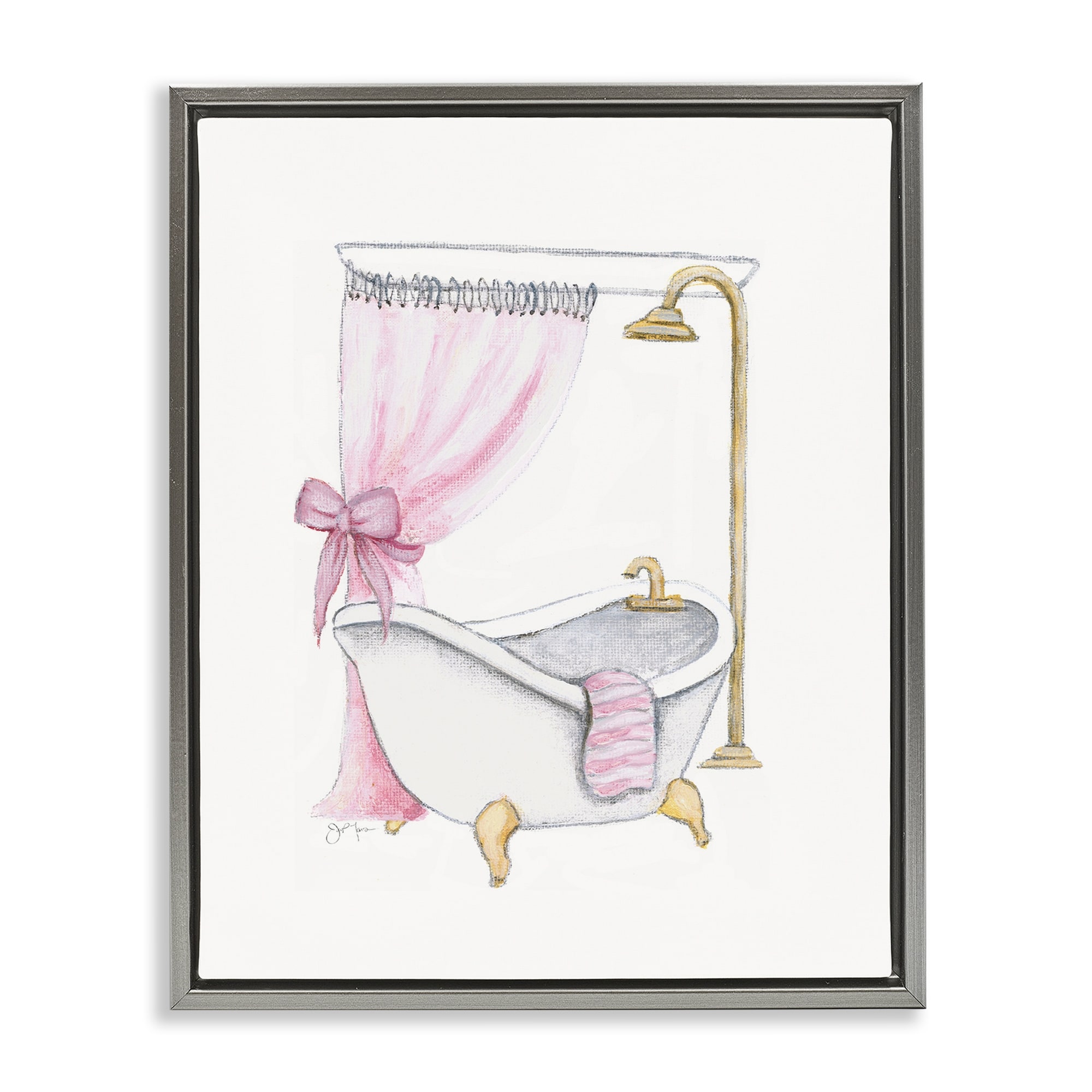 Stupell Simple Glam Bathroom Tub Framed Floater Canvas Wall Art Design By Janet Tava