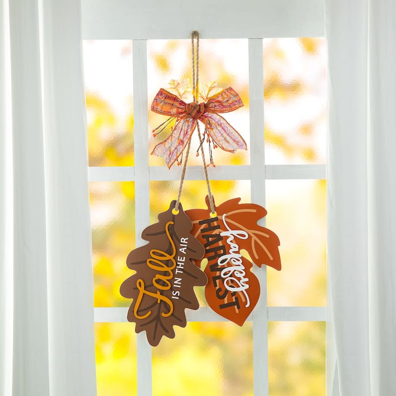Glitzhome Wooden Maple Leaves Scarecrow Sunflower Door Hanger Wall Decor - Maple Leaves