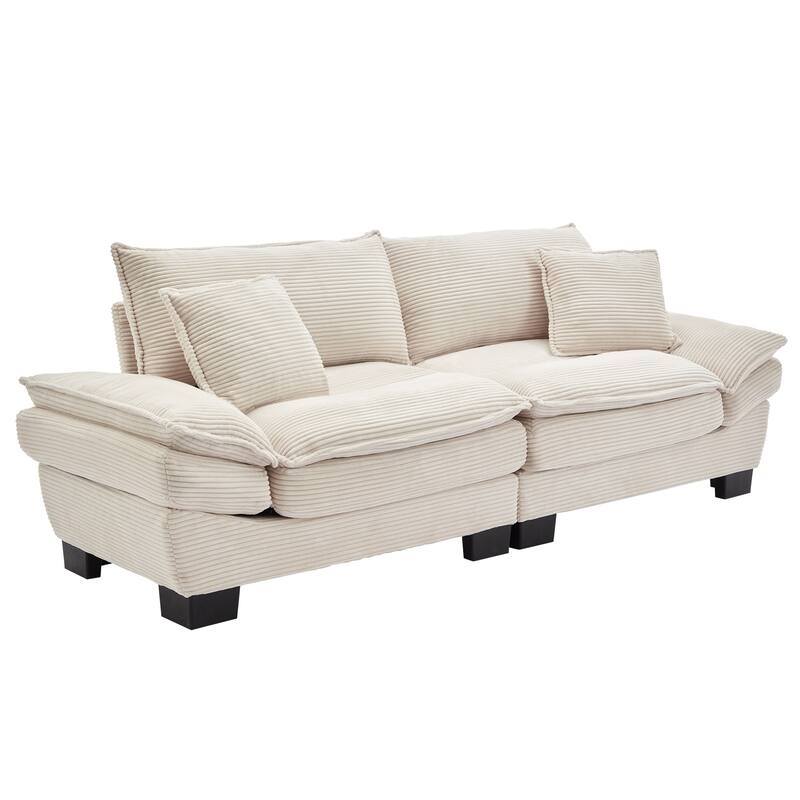 84-Inch Corduroy Sofa with Double Layer Cushion and 2 Extra Pillows for Living Room or Guest Room