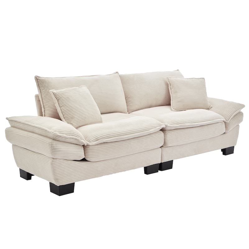 Corduroy Upholstered Loveseat Sofa, 2 Seater Sofa with Pillows, Deep Seat Sectional Sofa with Removable Cushions