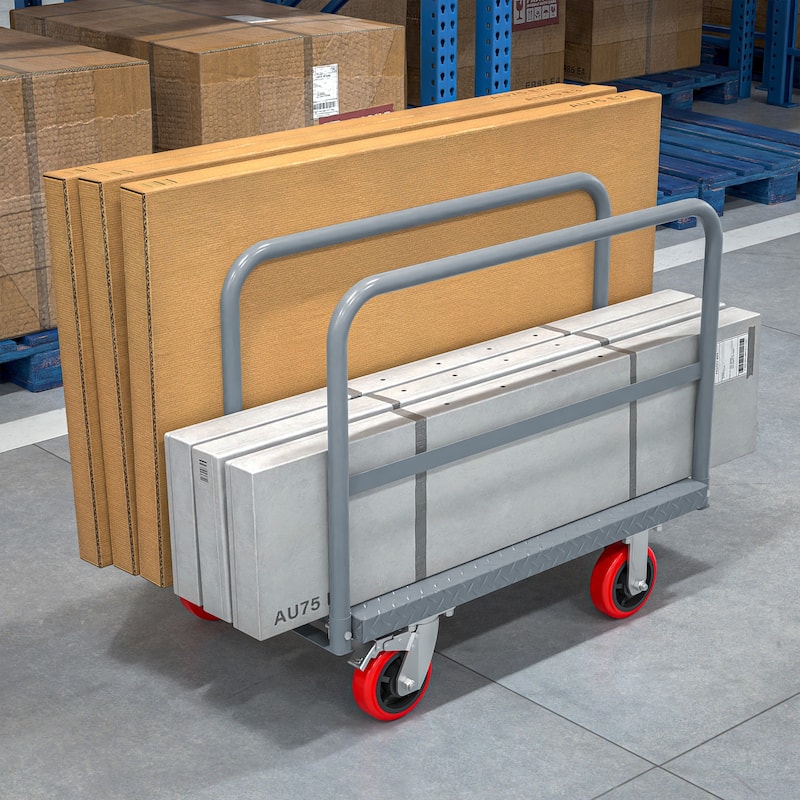 Heavy Duty Steel Panel Truck - 2000 lbs Drywall & Lumber Cart with 3 Side Handrails, 6" Swivel Brake Casters, 36"x24"