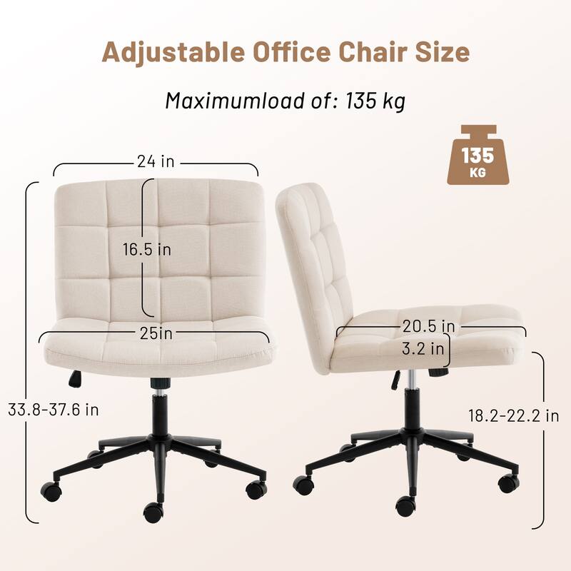 Home Office Desk Chair with Wheels, Armless Desk Chair, Adjustable Height 360° Rolling Swivel Computer Chairs