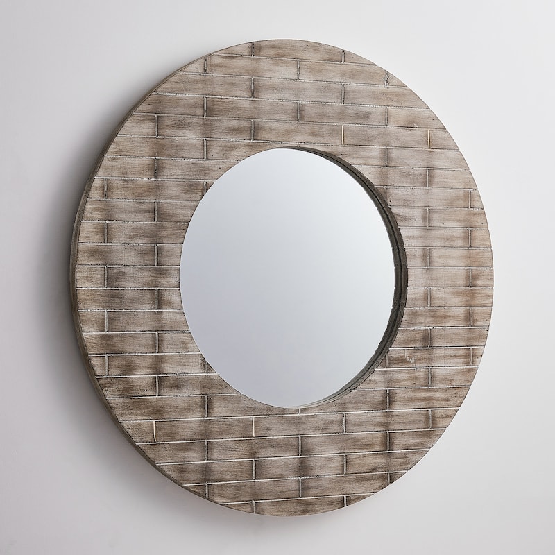 36" Farmhouse Round Wood Decoration Wall Mirror - 36" H x 36" W
