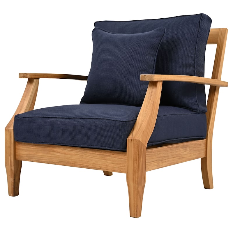 SAFAVIEH Couture Freida Wood Patio Arm Chair - 31.4" W x 35.6" L x 32.6" H - 31"W x 36"D x 33"H