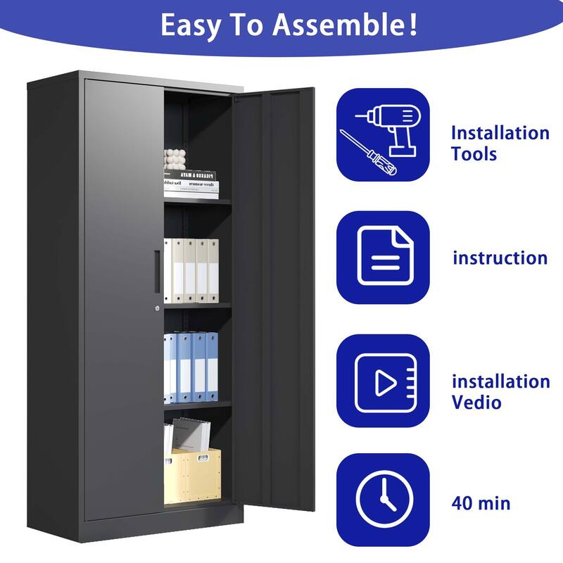 Modern Filing Cabinet, Garage Storage Cabinet with Doors and 3 Adjustable Shelves, for Home Office, Classroom/Pantry