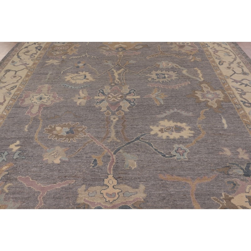 Gray Blue Oushak Vegetable Dye Area Rug Hand-Knotted Wool Carpet - 9'1" x 12'0"