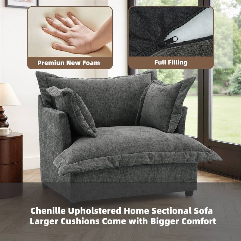 39"W Oversized Upholstered Chenille Comfy Cloud Accent Armchair