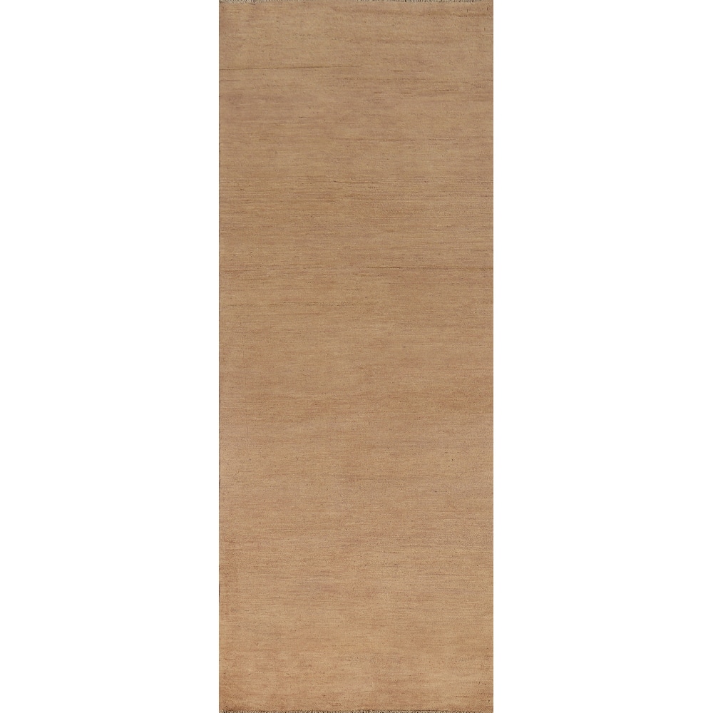 Light Brown Gabbeh Modern Runner Rug Hand-Knotted Wool Carpet - 2'7"x 9'9"