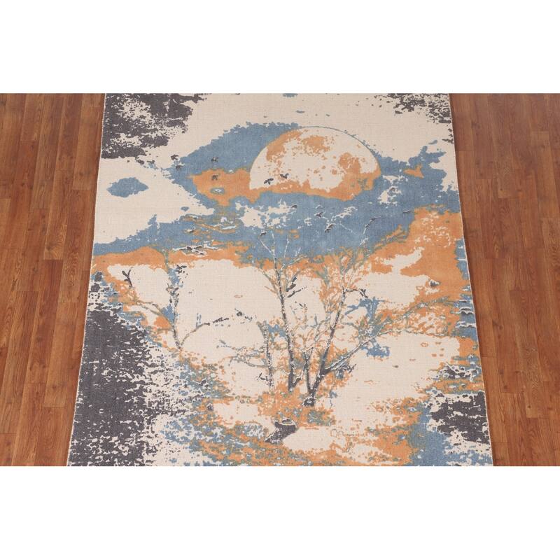 Nature Print Abstract Modern Area Rug Handmade Wool Carpet - 5'3"x 7'7"