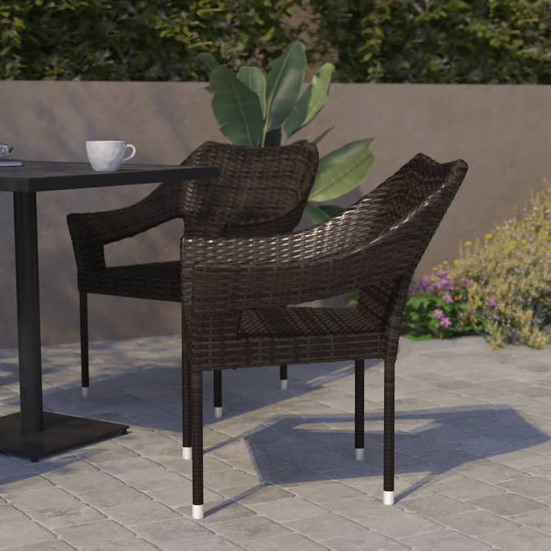 All Weather Commercial Grade PE Rattan Stacking Patio Chairs - 2 Pack - Espresso