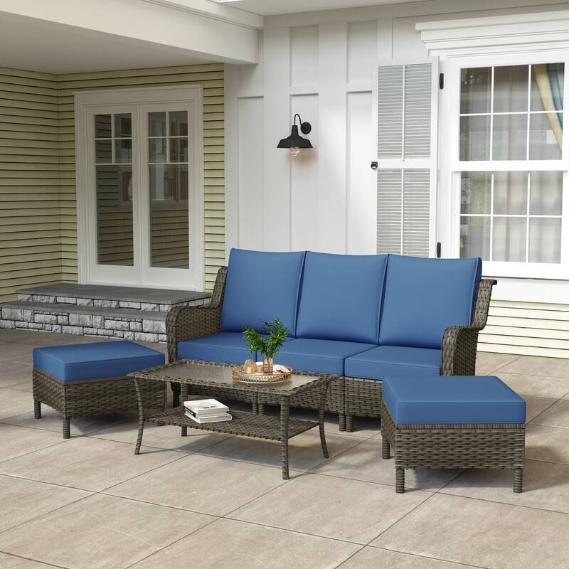 6 Pieces Outdoor Rattan Patio Furniture Set