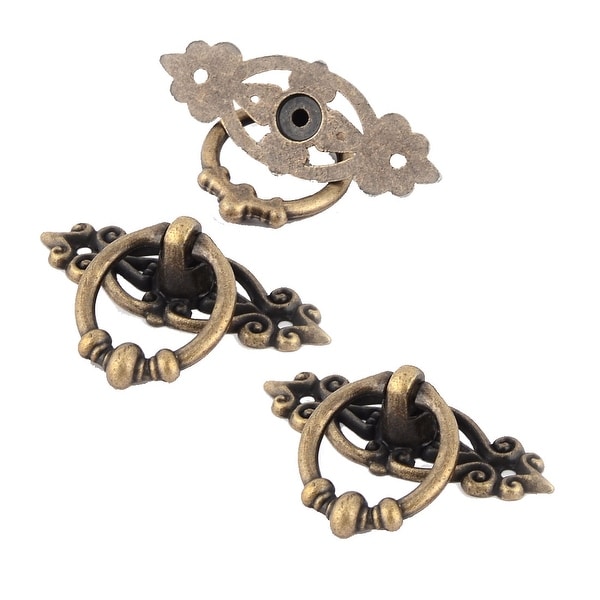 Unique Bargains Box Drawer Zinc Alloy Retro Style Round Ring Pull Handle Bronze Tone 3pcs - 65 x 45 x 17 mm