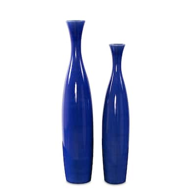 Allan Andrews Cobalt Blue Glaze Ceramic Vases - Set of 2