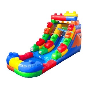 Pogo Bounce House Crossover Kids Inflatable Water Slide, Building Block with Blower, 12 ft