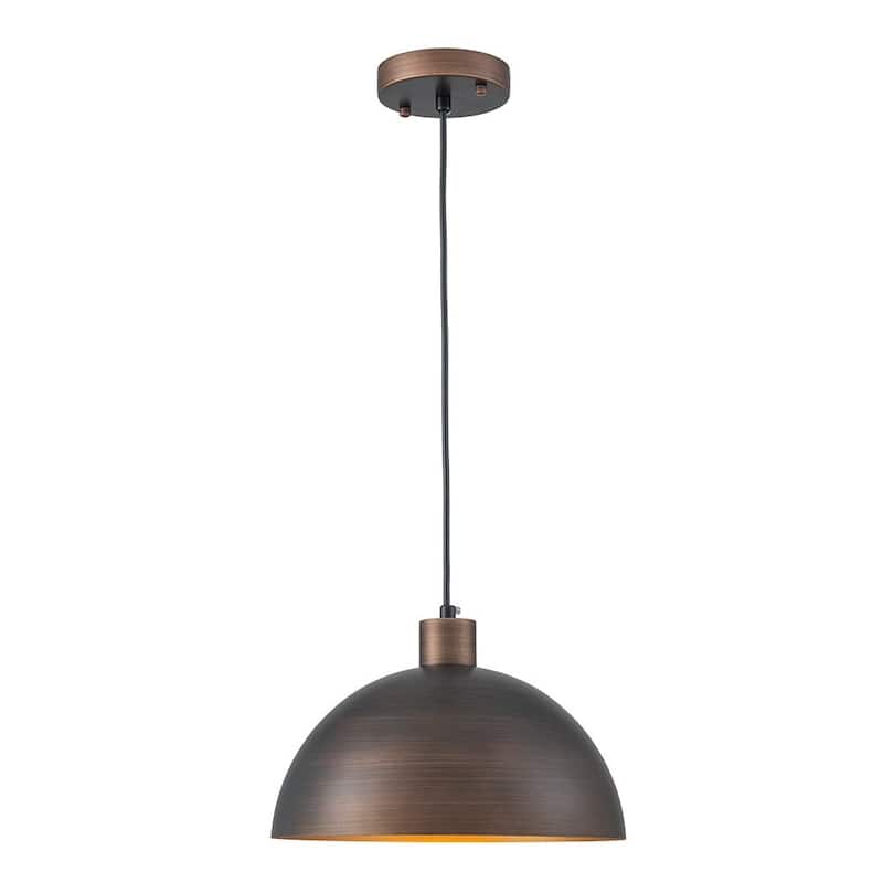 Hand-Crafted Antique Bronze Metal Dome Kitchen Pendant Light - 11.8 Inches