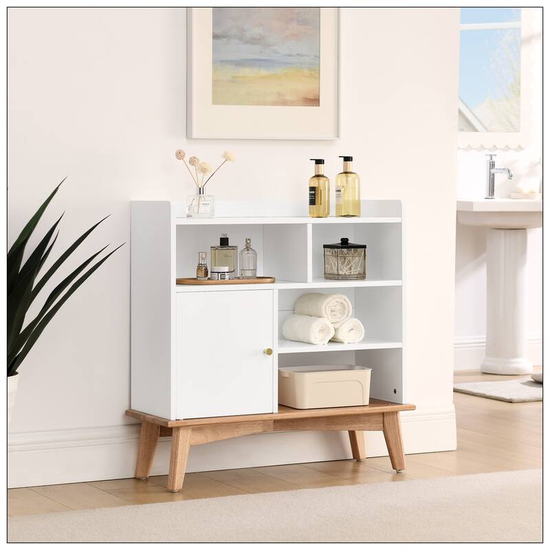 Colorblocking Storage Cabinet with Solid Wood Base