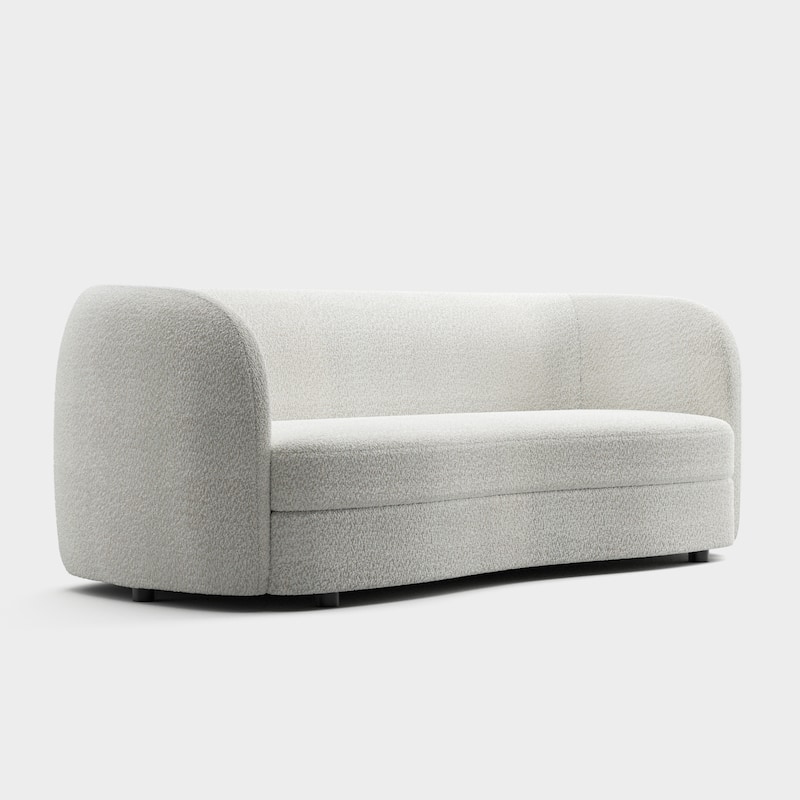 Furniture of America Ophelia Modern Curved Arms Boucle Sofa Couch with Kidney Style Seat and Round Wooden Legs
