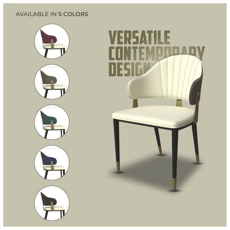 Leather Dining Chair in Iron Set of 2 with Gold Accents Design Modern Ergonomic Side Arm Chair