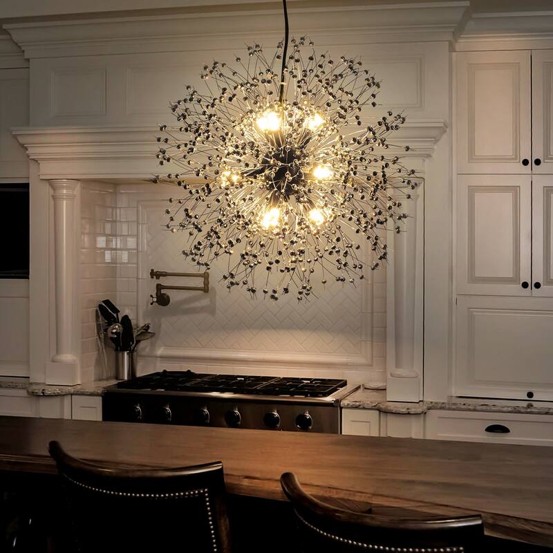 9-Light Modern Glam Sputnik Starburst Globe Pendant Linear Firework Crystal Chandelier for Living Room