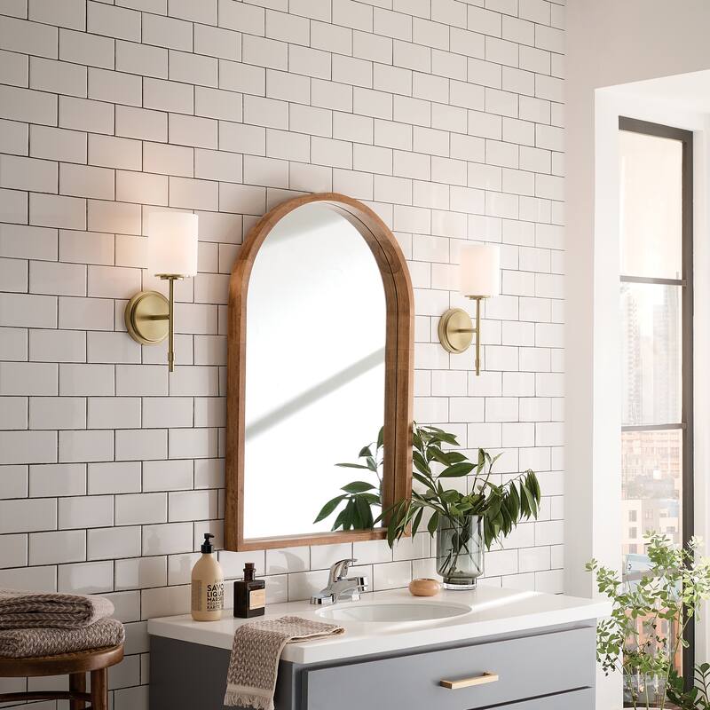 Kichler Lighting Ali 1-Light Brushed Natural Brass Wall Sconce with Glass Shade - 14.5 in