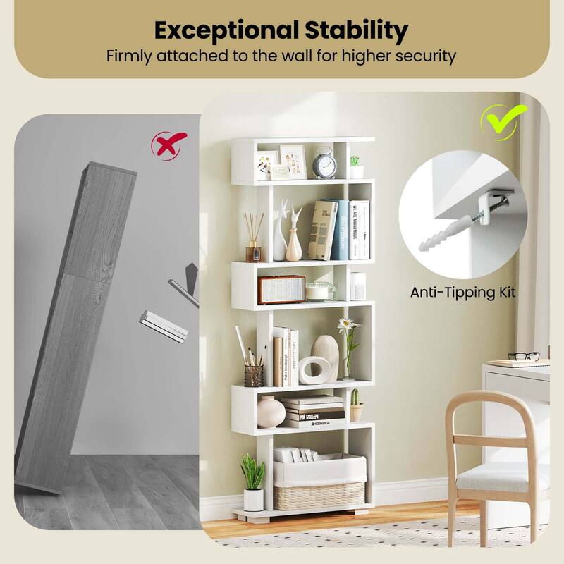 Costway 2 PCS Bookcase 6-Tier Bookshelf with Anti-Tipping Kit - See Details