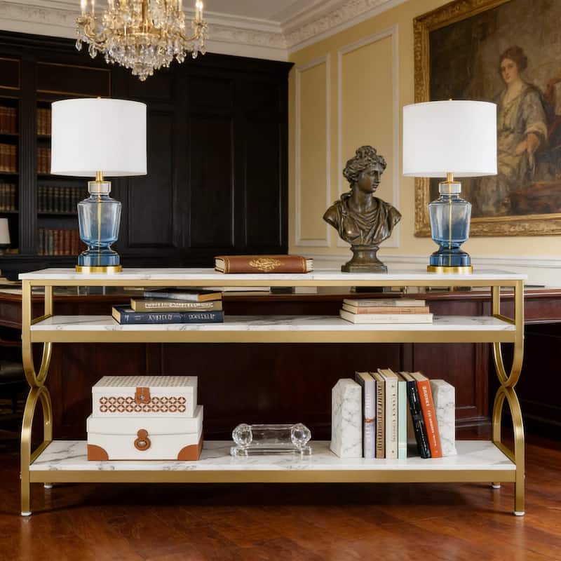 Faux Marble Sofa Table, 3-Tier Bedside Table, Console Table, Foyer Table