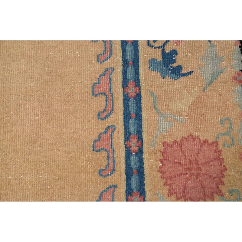 Hand Knotted Oriental 100% Wool Carpet Traditional Floral Oranges & Rust Art Deco Area Rug - 9' 9'' X 7' 11''