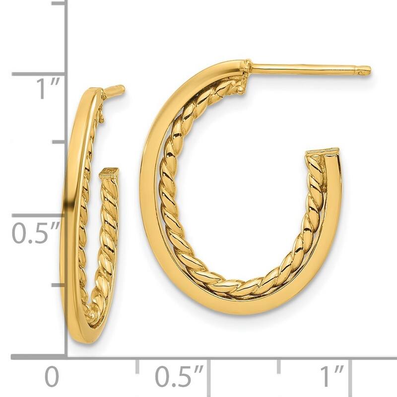 Curata 14k Yellow Gold Polished Twist J hoop Post Earrings - 23x18.29mm