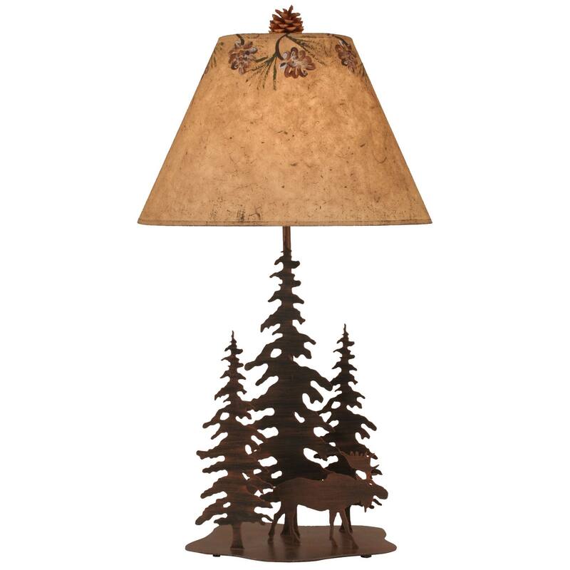 Rustic Iron Nature Scene with Pine Trees - Moose Forest