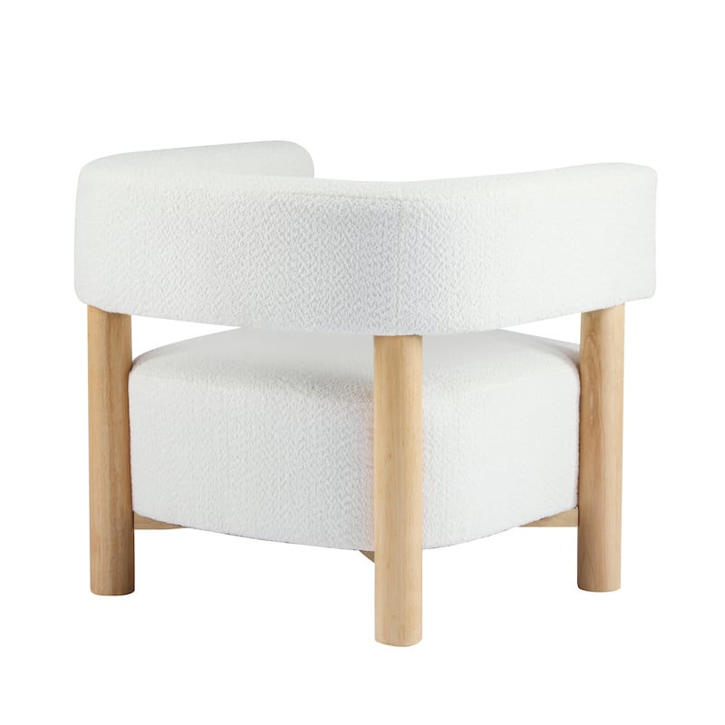Roomfitters Boucle Upholstered Accent Arm Chair, Modern Lounge Barrel Seat, White+Natural