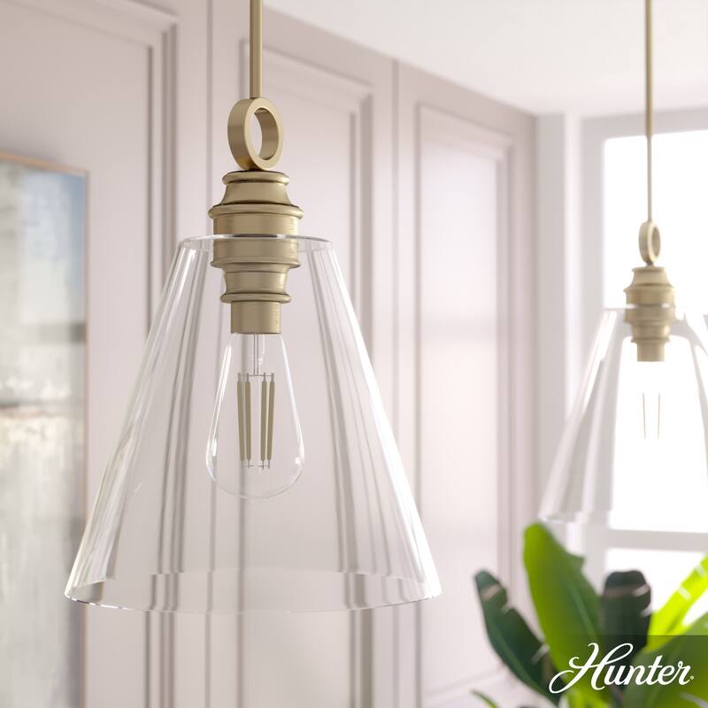 Hunter Klein 14" 1-Light Glass Pendant - Kitchen Island, Dining Room, Entry - Contemporary, Transitional - Alturas  Gold