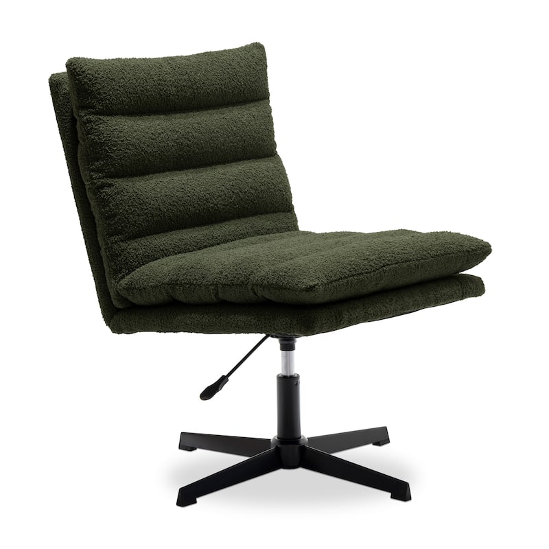 Modern Teddy Fabric Lounge Chair, Adjustable Height, 360° Swivel Armless Accent Chair with Sturdy Metal Base