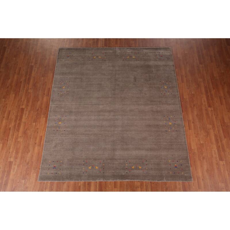 Striped Brown Gabbeh Oriental Area Rug Hand-Knotted Wool Carpet - 8'2" X 9'2"