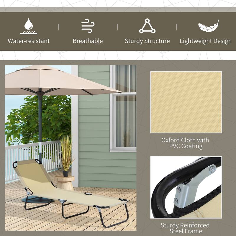 Foldable Outdoor Lounge Chair Camping Tanning Chair with 5-Position Adjustable Backrest for Beach Pool Patio