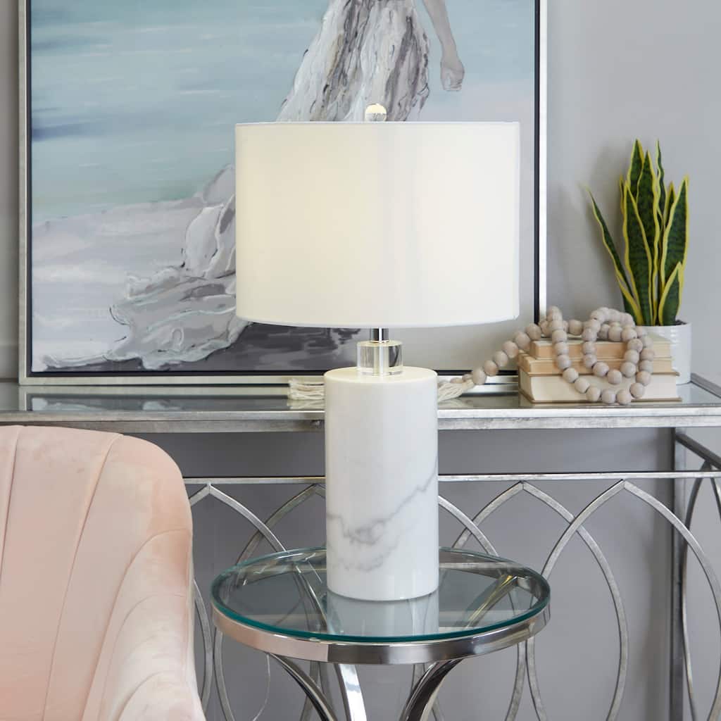 White Marble Thick Stand Room Table Lamp with Drum Shade