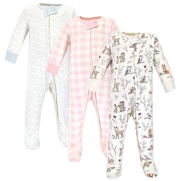 slide 1 of 1, Hudson Baby Infant Girl Cotton Zipper Sleep and Play 3pk, Enchanted Forest 0-3 Months - Enchanted Forest