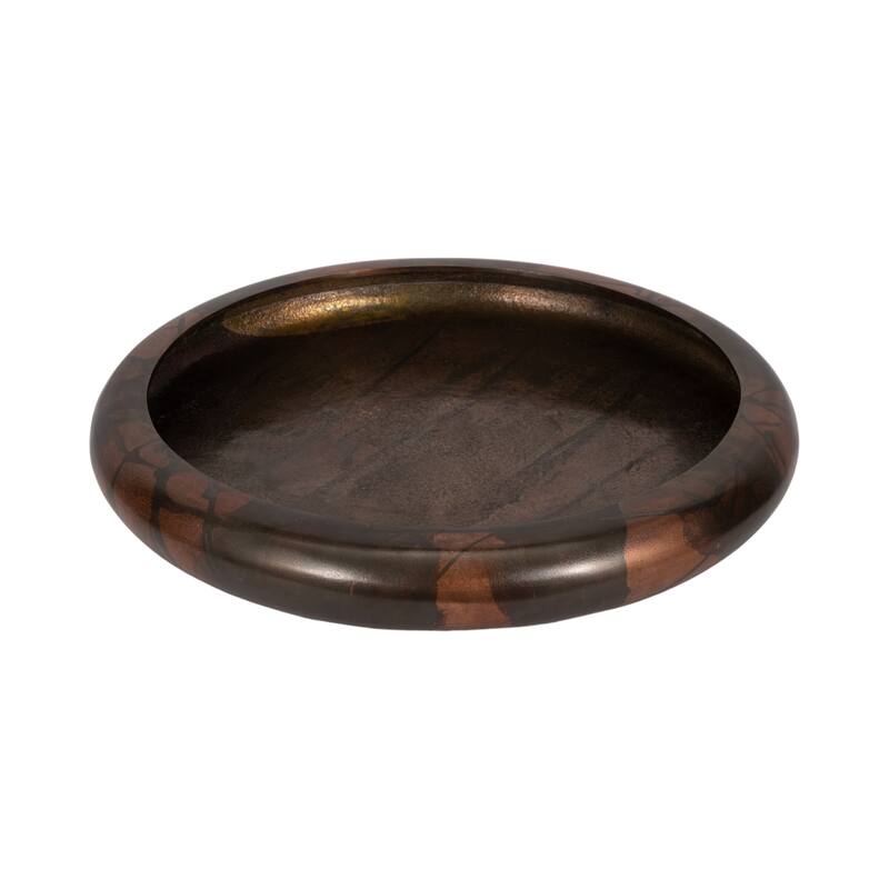 Decorative Round Shallow Bowl for Home Decor - 25", Bronze and Copper