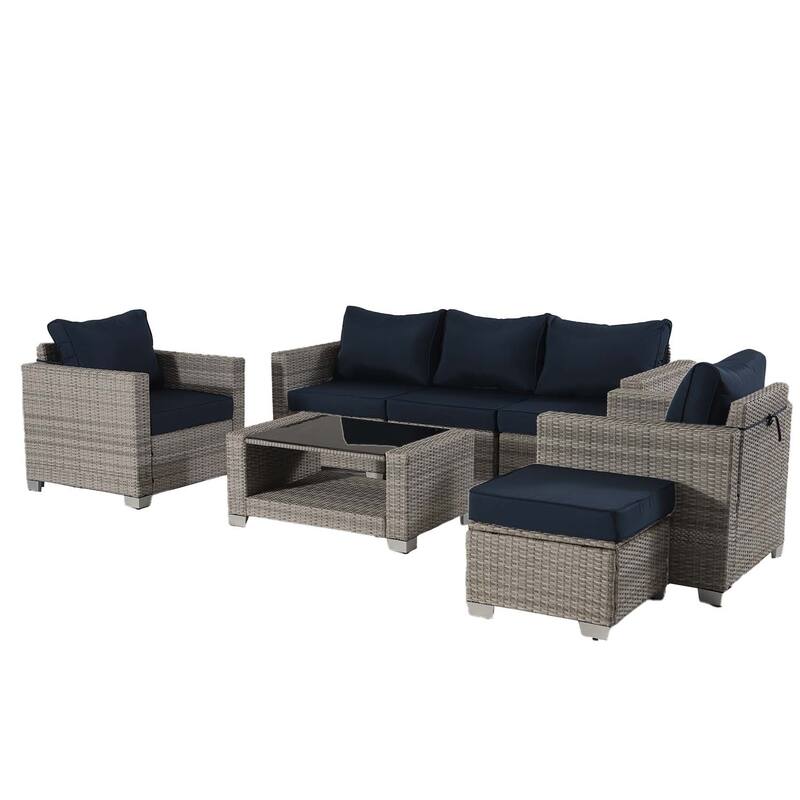 7-Piece Wicker Outdoor Sectional Set with Cushions and Table