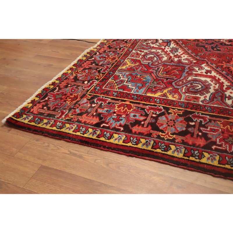 Hand Knotted Oriental 100% Wool Carpet Traditional Medallion Red Heriz Area Rug - 9' 3'' X 6' 9''