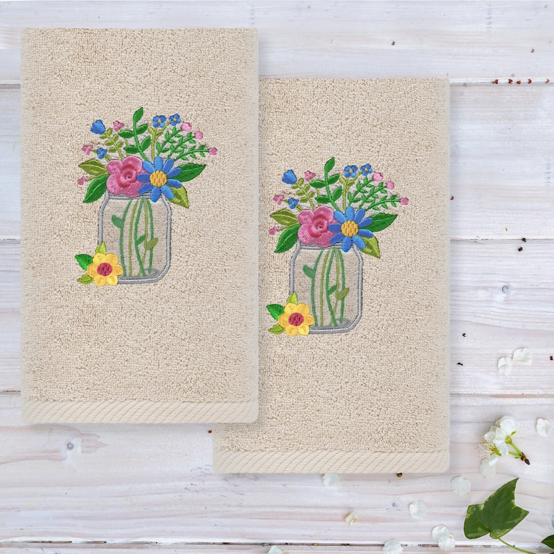 Authentic Hotel and Spa Country Bouquet - Embroidered Luxury 100% Turkish Cotton Hand Towel (Set of 2)