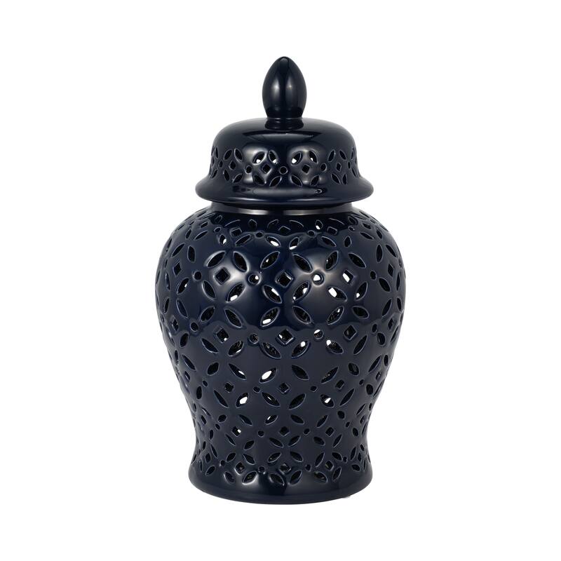 Sagebrook Home Neutral Ceramic Temple Ginger Jar - Blue - 9" x 9" x 17"