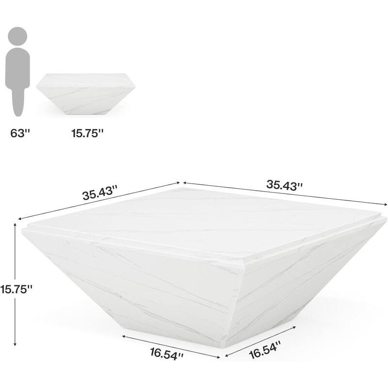 35.43 Inches Coffee Table, Square Coffee Table, White - 35.43" W x 35.43" D x 15.75" H